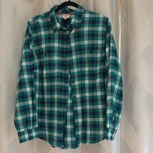 St. John's Bay Turquoise and Dark Blue Checkered Shirt